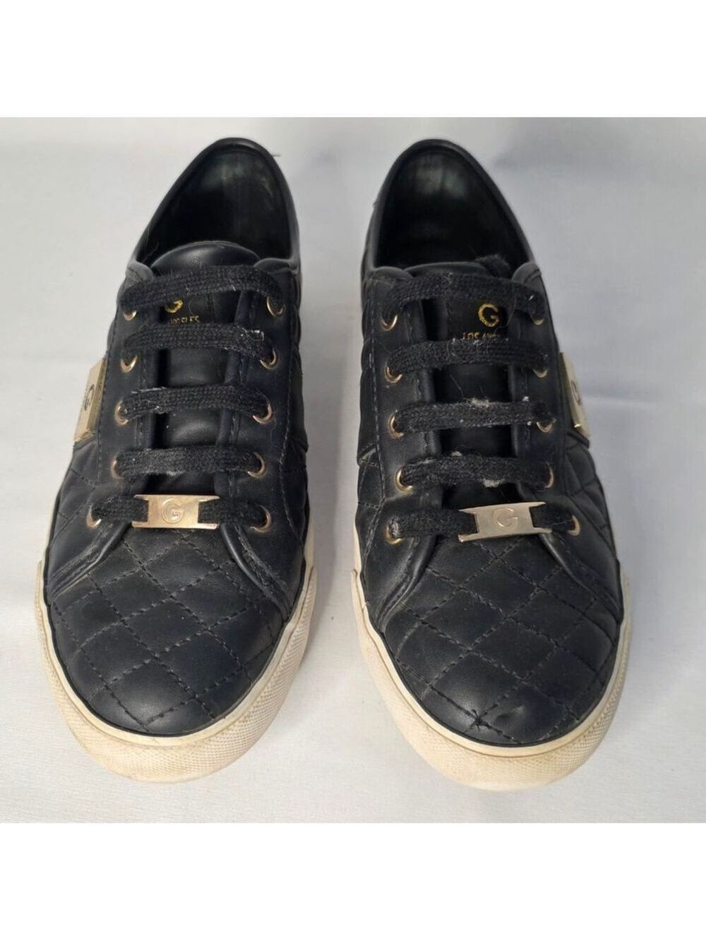 Women's Guess Black Quilted Sneakers with Gold Accents Size 8.5